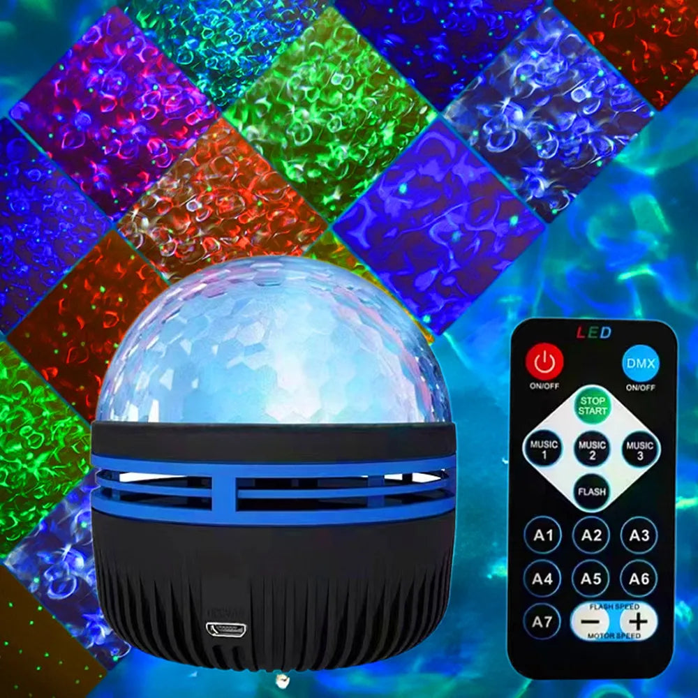 USB Galaxy Projector Aurora Night Light – 360° Rotating, Colorful RGB LED with Remote Control, 5V Star Projector Lamp for Home Theater & Room Decor