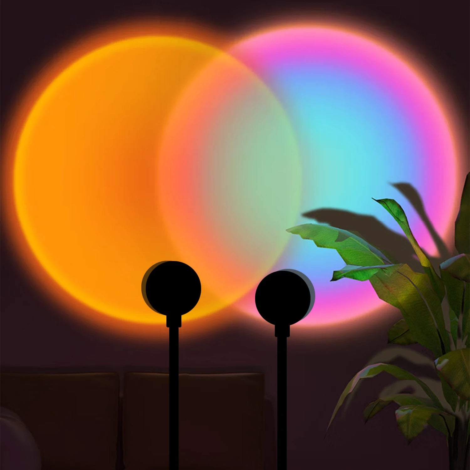 2PCS Sunset & Rainbow Projection Lamps – Aesthetic LED Night Lights for Room Decor, Photography, and Ambiance