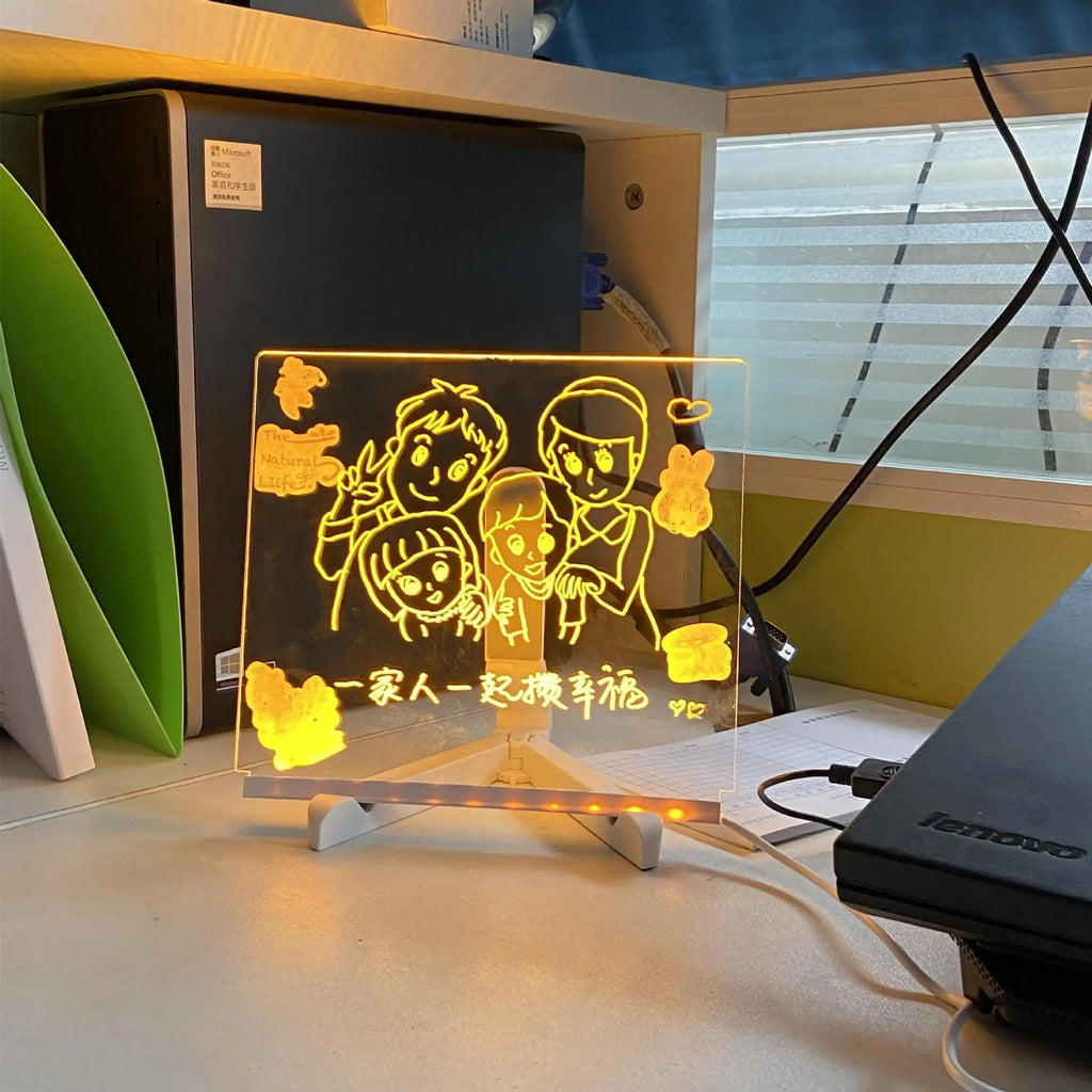 LED Note Board Night Light – Glowing Acrylic Message Board with 7-Color Pen, Lighted Drawing Board for Home, Office & School Decor