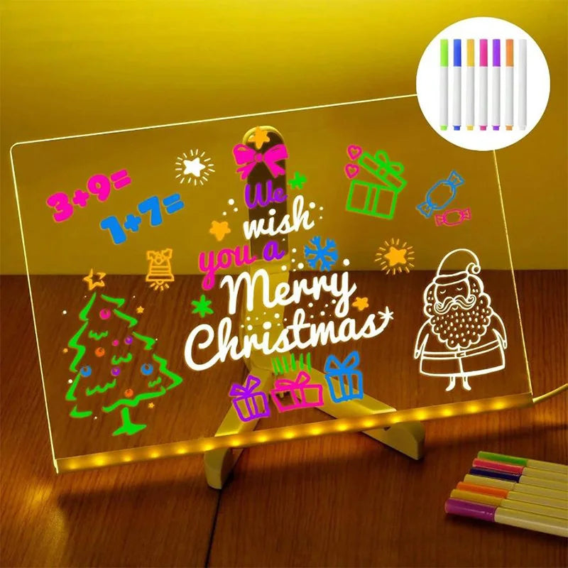 LED Note Board Night Light – Glowing Acrylic Message Board with 7-Color Pen, Lighted Drawing Board for Home, Office & School Decor