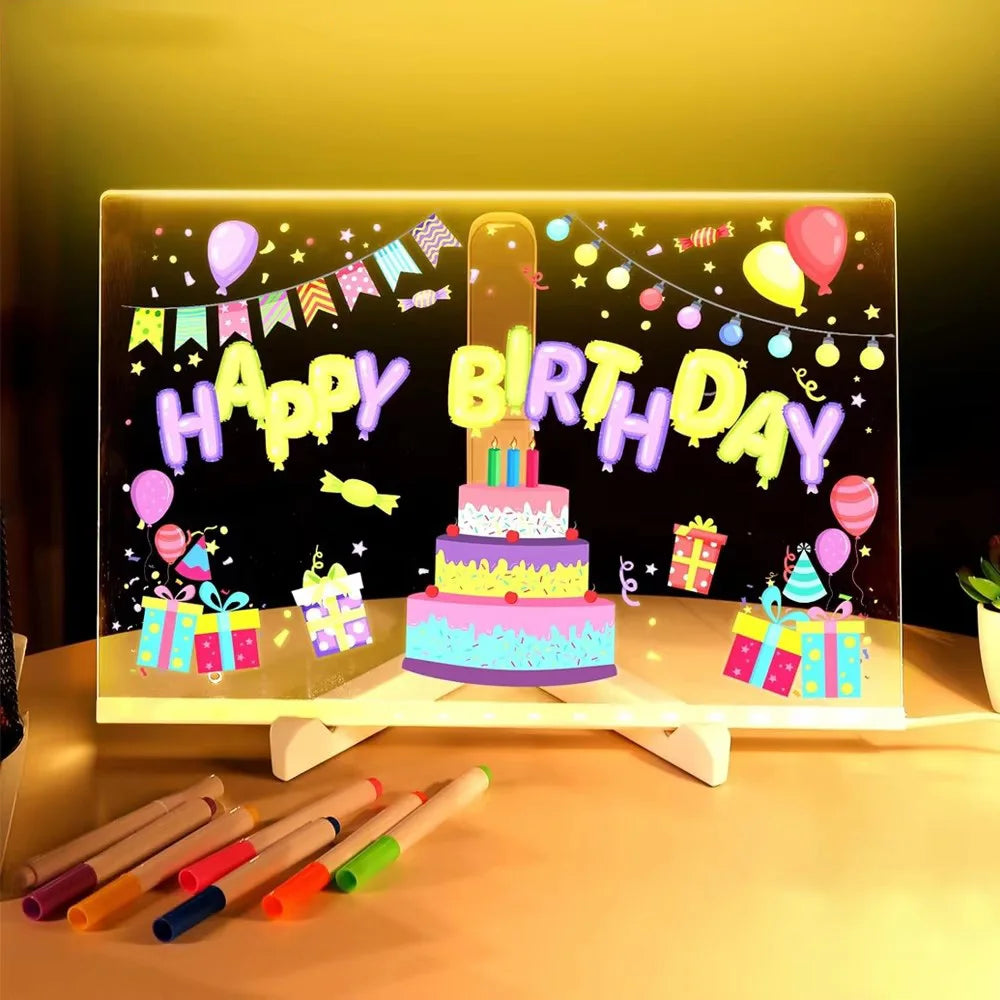 LED Note Board Night Light – Glowing Acrylic Message Board with 7-Color Pen, Lighted Drawing Board for Home, Office & School Decor